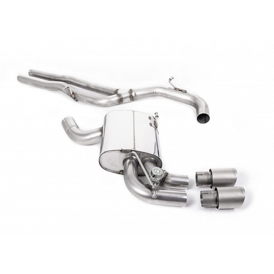 Milltek Sport výfukový systém cat-back bez rezonátoru (hlasitější). Integrovaná podtlaková klapka výfuku. pro Audi RS3 Sportback S tronic (8P) 2011-2012, typ koncovek: titanové