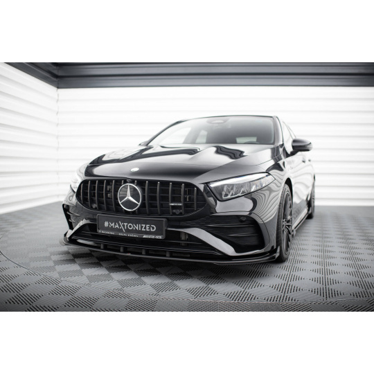 Maxton Design "Street Pro" spoiler pod přední nárazník s křidélky pro Mercedes třída A W177 Facelift A35 AMG, plast ABS bez povrchové úpravy, s červenou linkou, Hatchback/Sedan