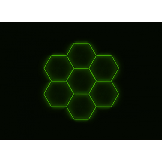 Kompletní LED hexagonové svítidlo zelené, rozměr: 7 elementů 238 x 252 cm