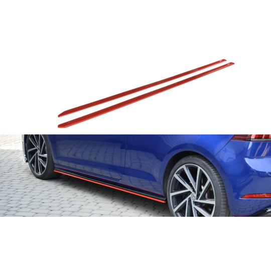 Maxton Design difuzory pod boční prahy ver.2 pro Volkswagen Golf R Mk7 Facelift, červený lesklý plast ABS