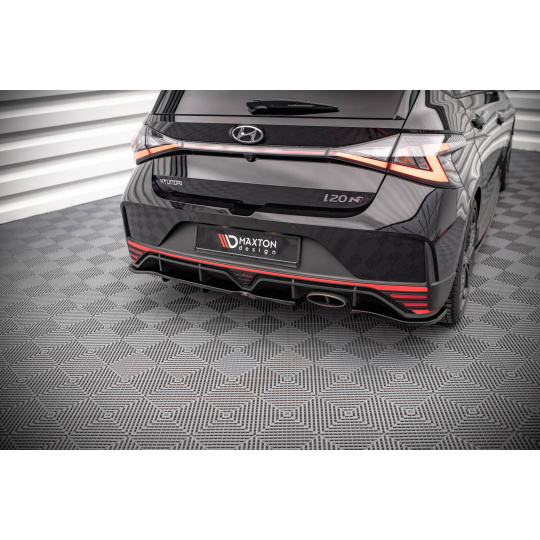 Maxton Design středový spoiler pod zadní nárazník s žebrováním pro Hyundai i20 N Mk3, černý lesklý plast ABS
