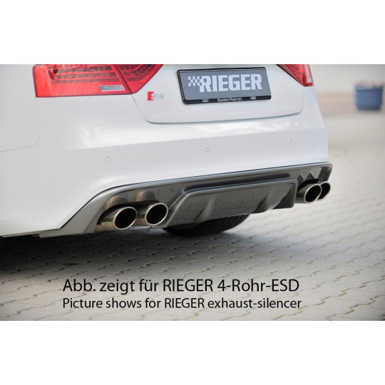 Rieger vložka zadního nárazníku pro Audi A5 B8, B81 kabriolet, kupé po faceliftu, plast ABS s povrchovou úpravou Carbon-Look, S-Line, pro orig. dvojitou koncovku vlevo