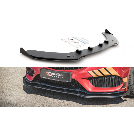 Maxton Design "Racing durability" spoiler pod přední nárazník s rohovými splittery pro Mercedes třída C W205/C43 AMG Coupe, plast ABS bez povrchové úpravy, s červenou linkou