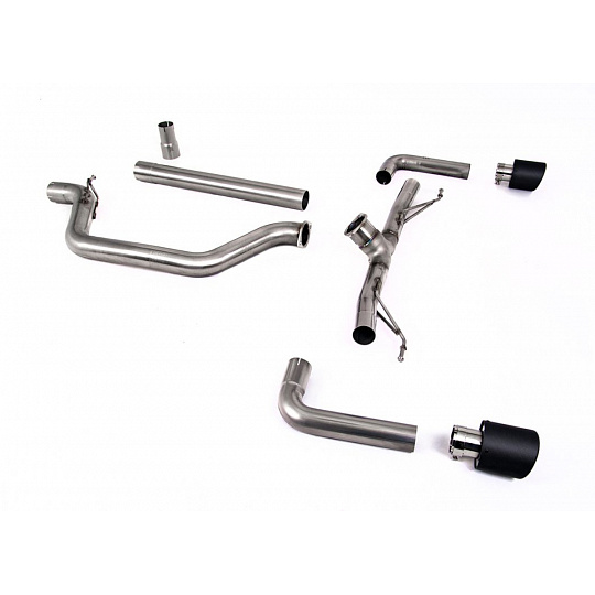 Milltek Sport výfukový systém OPF/GPF Back - Race System (nejhlasitější) - 80mm pro Volkswagen Golf Mk8 GTi (245ps s OPF/GPF) 2020-2024, typ koncovek: JET-115 karbonové