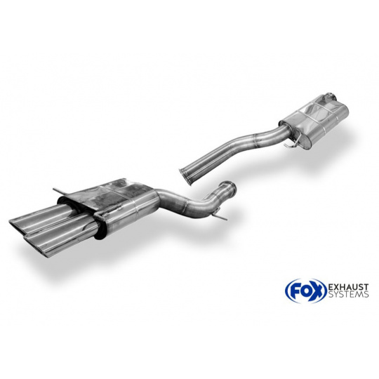 Fox Sportauspuff koncový a středový tlumič včetně Y-adaptéru pro připojení na 76mm downpipe s koncovkou 2x106x71 Typ 32 dvojitá pro Audi S4 B5 s motorem 2.7