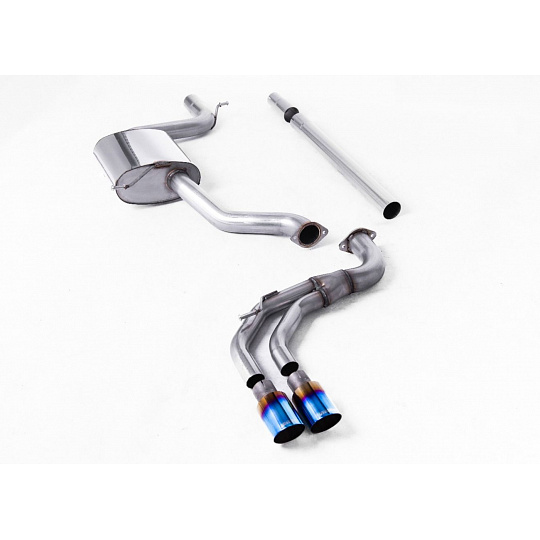 Milltek Sport výfukový systém cat-back bez rezonátoru (hlasitější) GTD Twin Outlet Style pro Volkswagen Golf Mk7.5 1.5TSI Evo GT, R-Line (s i bez GPF/OPF) 2017-2021, typ koncovek: GT-80 titanové modré