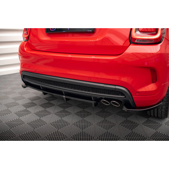 Maxton Design středový spoiler pod zadní nárazník s žebrováním pro Fiat 500X Mk1 Facelift Sport, černý lesklý plast ABS