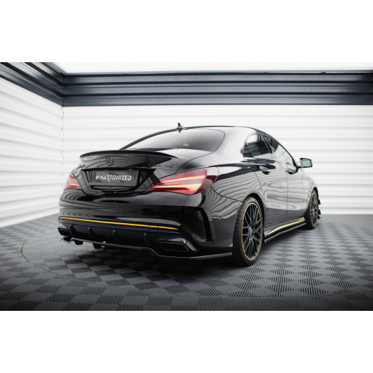 Maxton Design spoiler pod zadní nárazník s žebrováním pro Mercedes CLA C 117 Facelift 45 AMG, černý lesklý plast ABS