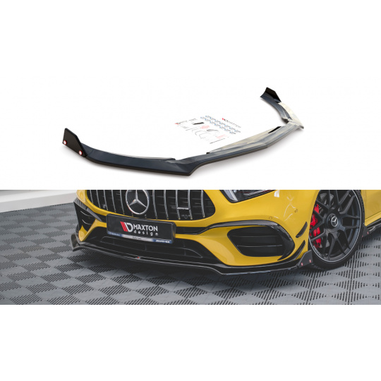 Maxton Design spoiler pod přední nárazník s křidélky ver.3 pro Mercedes třída A W177 45 AMG, černý lesklý plast ABS