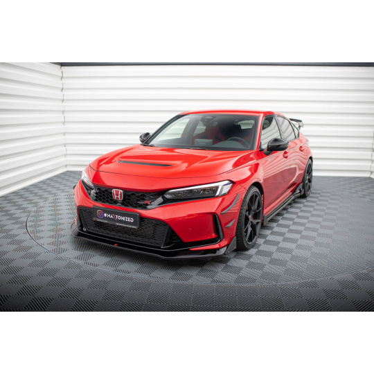 Maxton Design spoiler pod přední nárazník ver.1 s křidélky pro Honda Civic Mk11 Type-R, černý lesklý plast ABS