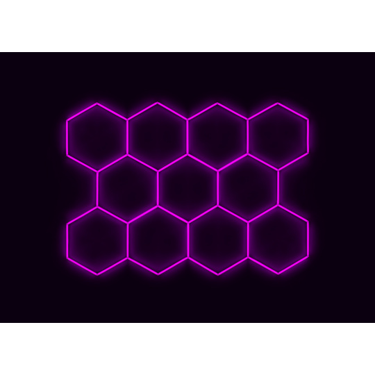Kompletní LED hexagonové svítidlo růžové, rozměr: 11 elementů 336 x 238 cm