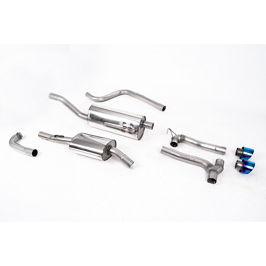 Milltek Sport výfukový systém cat-back Dual Outlet Systems s rezonátorem pro Ford Fiesta MK8 1.0T EcoBoost ST-Line 3/5-dvéř. (bez OPF/GPF) - vyžaduje difuzor Maxton Design 2017-2019, GT-100 titanově modré koncovky