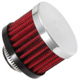 K&N univerzální odvětrávací filtr s vnějším průměrem 51 mm a výškou 38 mm, průměr vstupu 16 mm, délka vstupní příruby 11 mm, materiál Netkaná syntetická textilie, vrchlík kovový vrchlík