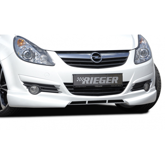 Rieger spoiler pod přední nárazník pro Opel Corsa D 3-dvéř., 5-dvéř. před faceliftem, r.v. 07/06-12/10, plast ABS bez povrchové úpravy, s žebrováním