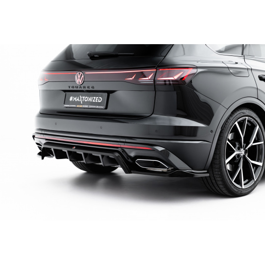 Maxton Design spoiler pod zadní nárazník s žebrováním pro Volkswagen Touareg R-Line Mk3 Facelift, černý lesklý plast ABS