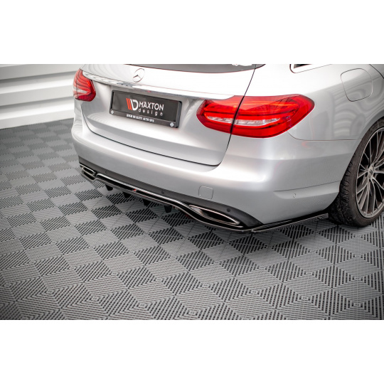 Maxton Design středový spoiler pod zadní nárazník s žebrováním pro Mercedes třída C W205/Standard, černý lesklý plast ABS
