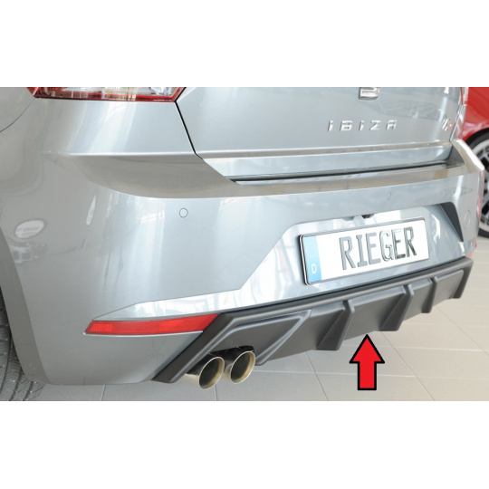Rieger vložka zadního nárazníku pro Seat Ibiza FR KJ 5-dvéř., plast ABS bez povrchové úpravy, pro dvojitou koncovku vlevo 2x76 mm