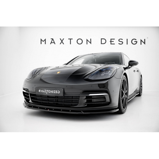 Maxton Design spoiler pod přední nárazník pro Porsche Panamera 4S 971, 971 E-Hybrid, černý lesklý plast ABS
