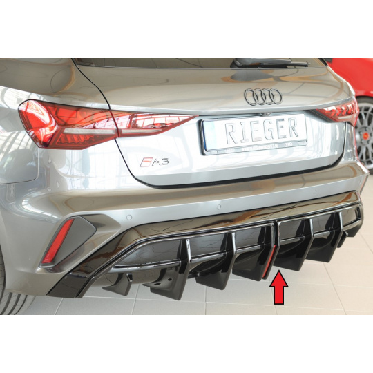 Rieger vložka zadního nárazníku pro orig. koncový tlumič výfuku pro Audi A3 GY 5-dvéř. (sportback), 06/24-, plast ABS lakovaný do černé lesklé barvy, mont. strana