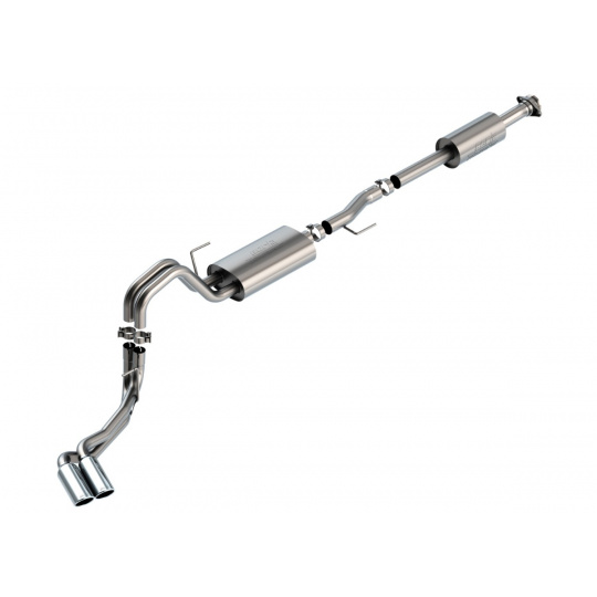 Borla Cat-Back výfukový systém "Touring" pro Ford F-150 2,7l/3,5l V6 s aut. převodovkou, 4-dvéř., 2WD/4WD, CC/SHB (5' 7"), EC/SB (6' 7") s rozvorem 145,4", r.v. 2021-, typ koncovek: chromové