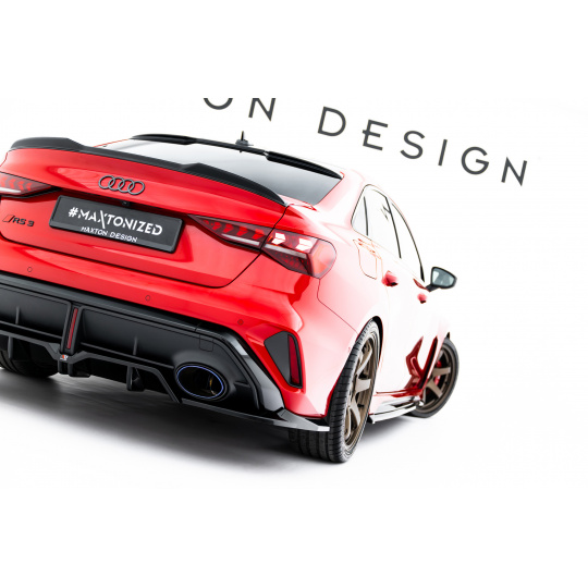 Maxton Design spoiler pod zadní nárazník s žebrováním v.1 pro Audi RS3 8Y Facelift, černý lesklý plast ABS, Sedan