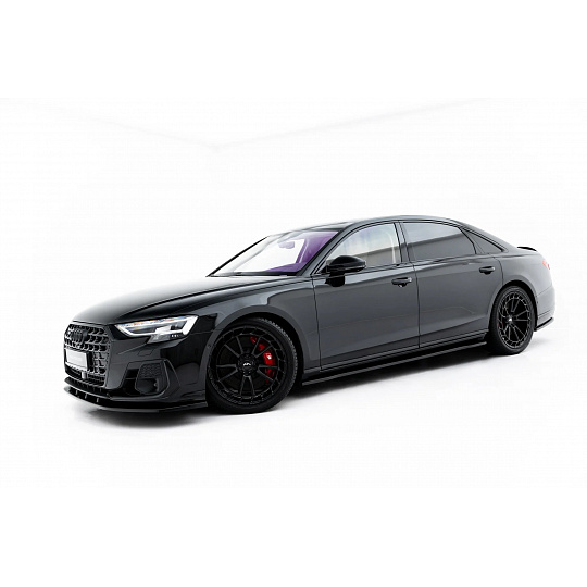 Maxton Design difuzory pod boční prahy pro Audi A8 D5, D5 Facelift, černý lesklý plast ABS, S-Line Long