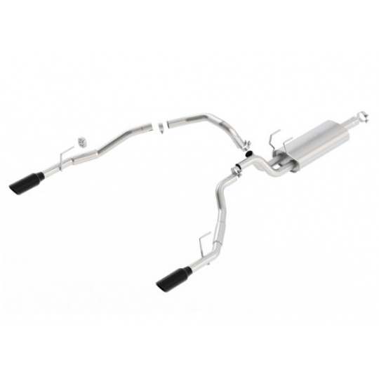 Borla Cat-Back výfukový systém "S-Type" vedený skrz zadní nárazník, typ 39 pro Ram 1500 5,7l V8 s automatickou převodovkou, 4-dvéř. RC/EC SB 76,3", CC/SHB 67,4", r.v. od 09-18, typ koncovek: černé