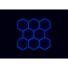 Kompletní LED hexagonové svítidlo modré, rozměr: 8 elementů 252 x 238 cm