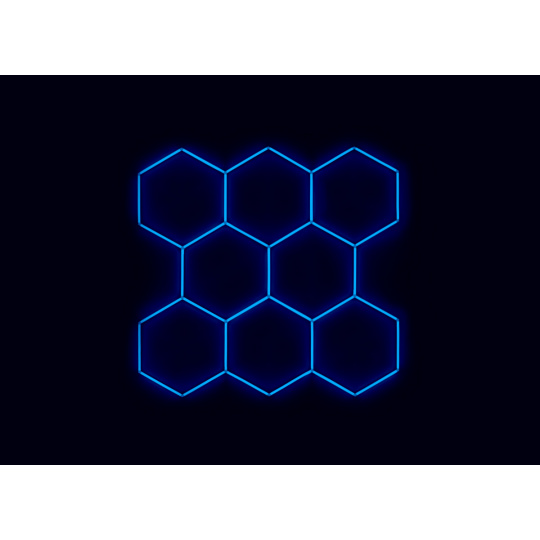 Kompletní LED hexagonové svítidlo modré, rozměr: 8 elementů 252 x 238 cm