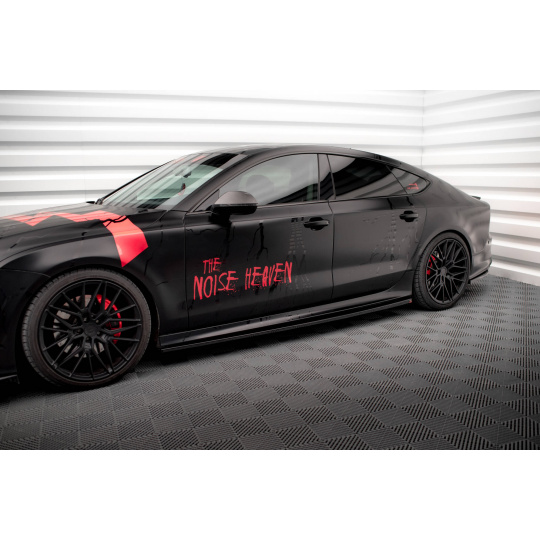 Maxton Design difuzory pod boční prahy pro Audi A7 C7, černý lesklý plast ABS, S-Line