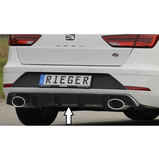 Rieger vložka zadního nárazníku pro Seat Leon FR 5F 5-dvéř. (ST/Combi) po faceliftu, plast ABS lakovaný do černé lesklé barvy, pro sport. koncovky na obou stranách 152x95mm