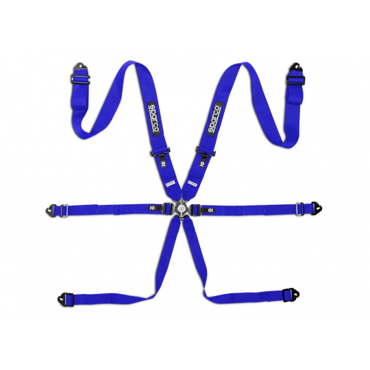 Závodní 6bodový pás Sparco Competition H-3 Steel, homologace FIA, barva: modrá