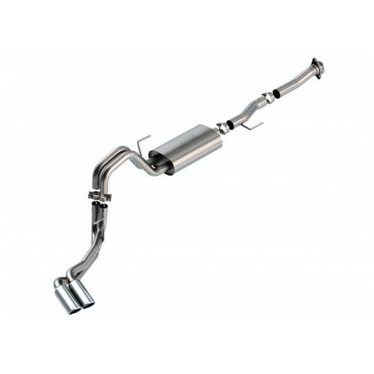 Borla Cat-Back výfukový systém "S-Type" pro Ford F-150 5,0l V8 s aut. převodovkou, 2-dvéř., 2WD/4WD, RC/SB (6' 7") s rozvorem 122,8", r.v. 2021-, typ koncovek: chromové