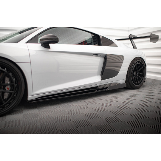 Maxton Design difuzory pod boční prahy s křidélky ver.2 pro Audi R8 Mk2 Facelift, černý lesklý plast ABS