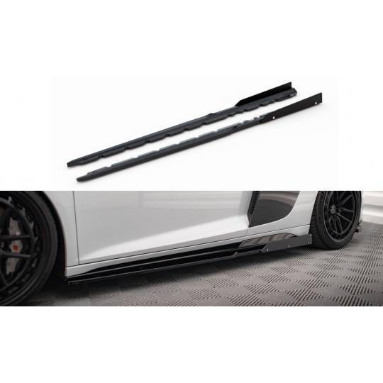 Maxton Design difuzory pod boční prahy s křidélky ver.2 pro Audi R8 Mk2 Facelift, černý lesklý plast ABS