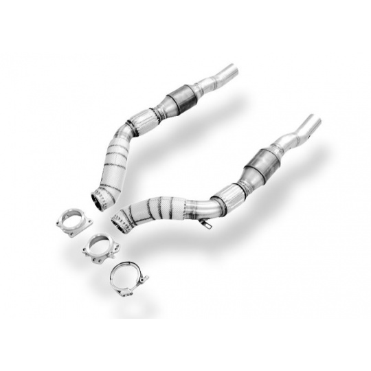 Fox Sportauspuff downpipe 76 mm s katalyzátory HJS pro turbodmychadla typu K04 a K06 pro Audi S4 B5 s motorem 2.7