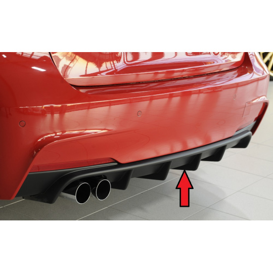 Rieger vložka zadního nárazníku pro BMW řada 3 F30, F31 sedan, touring vč. faceliftu, plast ABS bez povrchové úpravy, pro orig. dvojitou koncovku vlevo