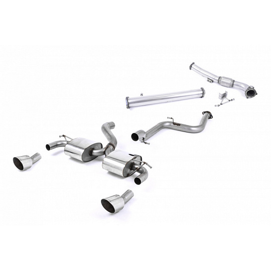 Milltek Sport výfukový systém Turbo-back bez Hi-Flow sportovního katalyzátoru bez rezonátoru (hlasitější) pro Ford Focus MK2 RS 2.5T 305PS 2009-2010, typ koncovek: DTM leštěné