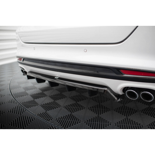 Maxton Design středový spoiler pod zadní nárazník s žebrováním pro Ford Mondeo Mk5 Facelift, černý lesklý plast ABS, Sport
