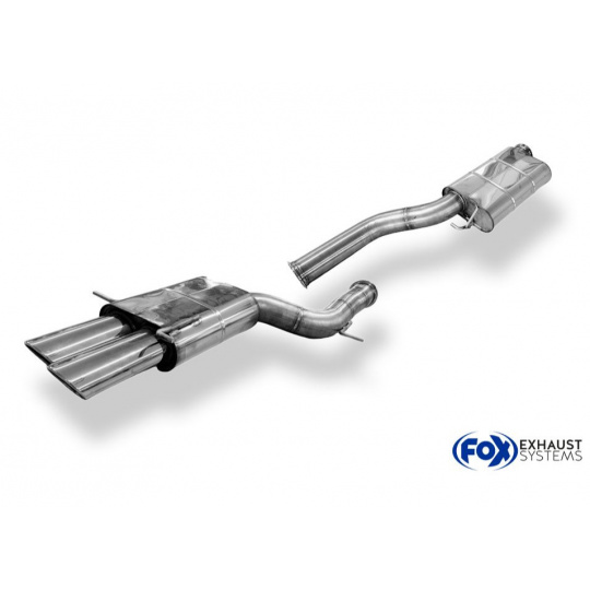 Fox Sportauspuff koncový a středový tlumič včetně Y-adaptéru pro připojení na originální downpipe s koncovkou 2x106x71 Typ 32 dvojitá pro Audi S4 B5 s motorem 2.7