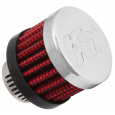 K&N univerzální odvětrávací filtr s vnějším průměrem 35 mm a výškou 29 mm, průměr vstupu 13 mm, délka vstupní příruby 11 mm, materiál Netkaná syntetická textilie, vrchlík kovový vrchlík