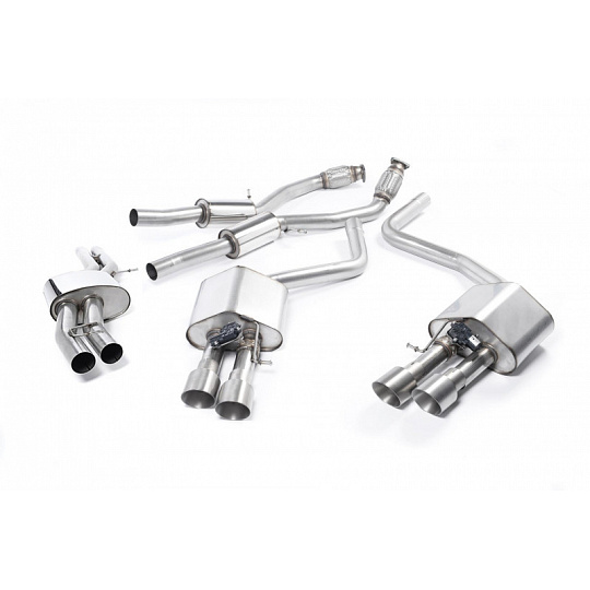 Milltek Sport výfukový systém cat-back s rezonátorem (tišší) pro Audi S8 D4 4.0 TFSI quattro Tiptronic 2013-2018, typ koncovek: GT-100 titanium