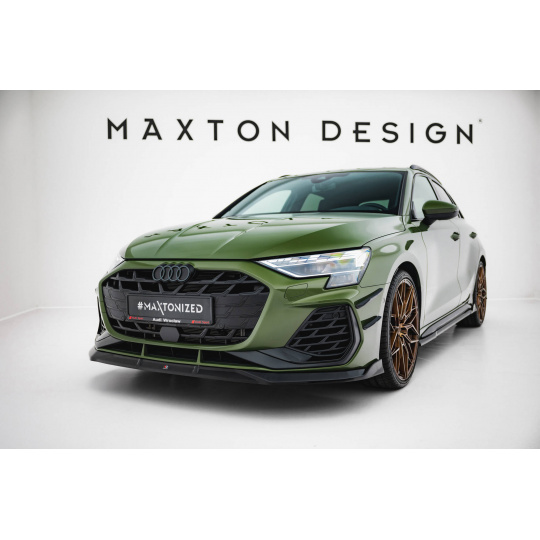 Maxton Design spoiler pod přední nárazník ver.3 pro Audi A3 8Y Facelift, černý lesklý plast ABS, S-Line / S-Line Sedan
