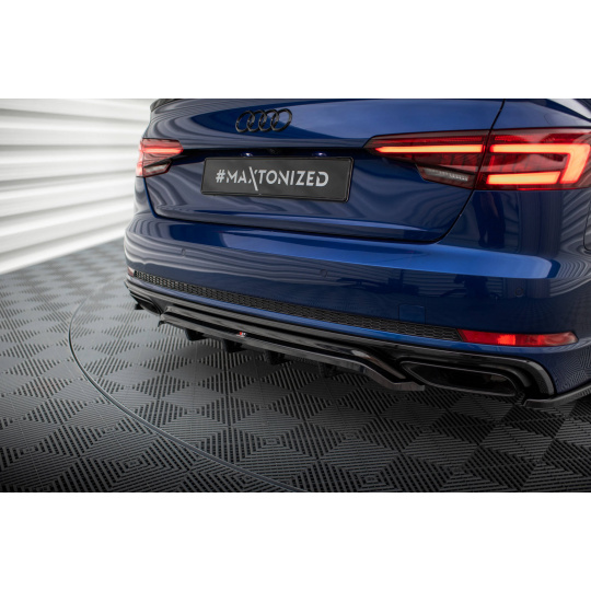 Maxton Design středový spoiler pod zadní nárazník s žebrováním pro Audi A4 B9 Competition, černý lesklý plast ABS
