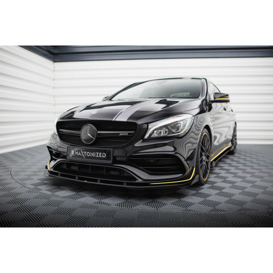Maxton Design "Street Pro" spoiler pod přední nárazník s křidélky pro Mercedes CLA C 117 Facelift 45 Aero, s černou a červenou linkou
