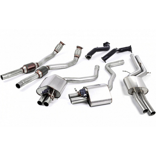 Milltek Sport kompletní výfukový systém Road+ s 76mm downpipes a 100cell katalyzátory pro Audi RS6 C7 4.0 TFSI biturbo quattro vč. Performance Edition 2013-2018
