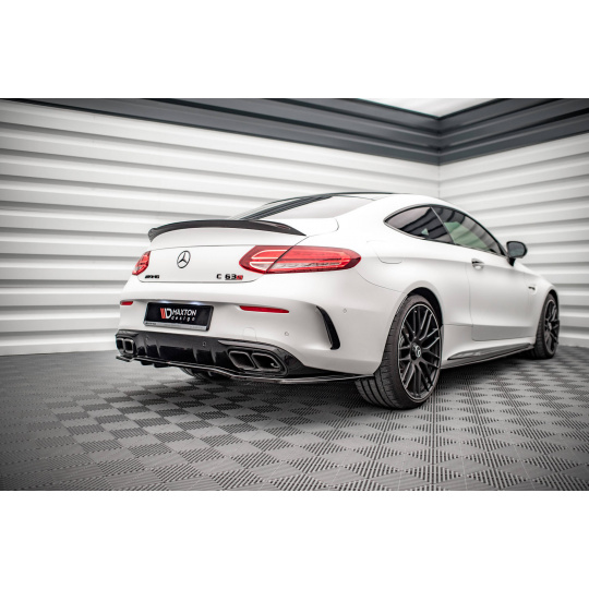 Maxton Design středový spoiler pod zadní nárazník s žebrováním pro Mercedes třída C W205 Facelift/63 AMG/Coupe, černý lesklý plast ABS