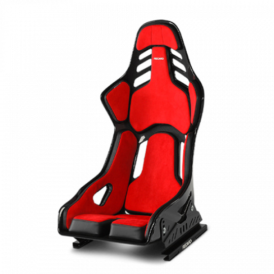 Karbonová sportovní skořepinová sedačka RECARO Podium, červená Alcantara/černá kůže, velikost L