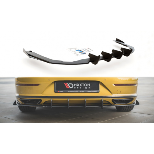 Maxton Design "Racing durability" vložka zadního nárazníku s křidélky pro Volkswagen Arteon, plast ABS bez povrchové úpravy, s černou a červenou linkou