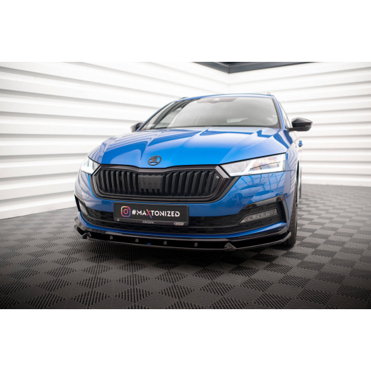 Maxton Design spoiler pod přední nárazník ver.1 pro Škoda Octavia Mk4, černý lesklý plast ABS, Sportline
